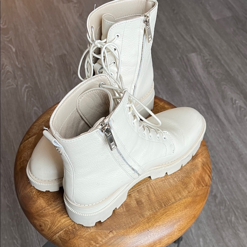 Sam Edelman Off-White Lace-Up Combat Boots - Picture 2 of 3